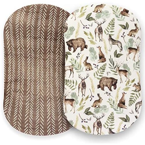 Pobibaby - 2 Pack Premium Bassinet Sheets for Standard Bassinets - Ultra-Soft Cotton Blend, Stylish Woodland Pattern, Safe and Snug for Baby (Wildlife)