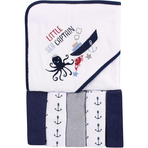 Luvable Friends Unisex Baby Hooded Towel with Five Washcloths, Sea Captain, One Size