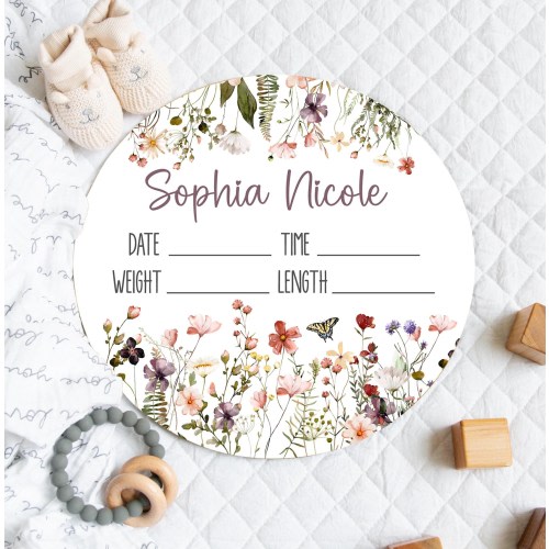 BABY GIRL WILDFLOWER Birth Stats Sign, Baby Girl Birth Announcement, Wildflower Nursery Wall Decor, Wildflower Hospital Baby Sign, Baby Gift