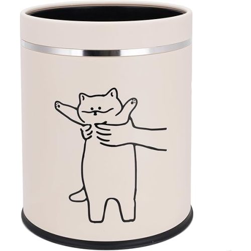 Juju Cat Trash Can - Cat Decor Garbage Can - Small Waste Basket for Bedroom - Garbage Bin Trashcan - Wastebasket Dustbin Trash Cans - 3.3 Gallon / 12.5 Liter (Hey)