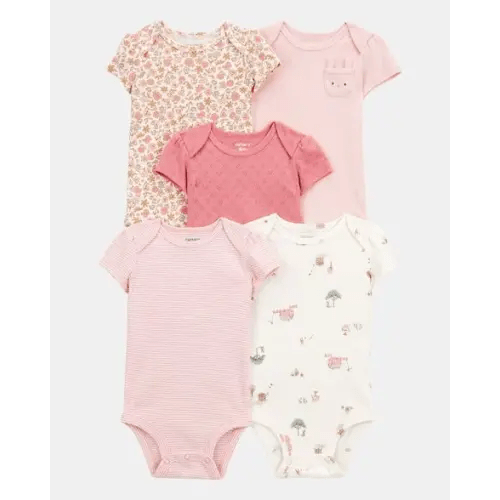 Baby Girl 5-Pack Floral Bunny Short-Sleeve Cotton Bodysuits - Pink | Carter's