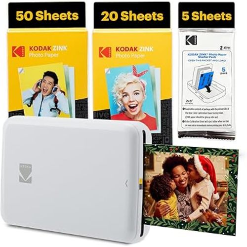 KODAK Step Instant Smartphone Photo Printer - 75 Sheets Bundle - Portable Mini Color Wireless Mobile Printer - Zink 2x3” Sticky-Back Photos - Bluetooth Compatible with Smart Devices - Fun App -White