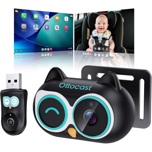 OTTOCAST Cabin Care Baby Car Camera with Wireless CarPlay Adapter, 1080P HD Baby Monitor with IR Night Vision, 150° Wide Angle, Real-Time Rear Seat View On Car Screen,