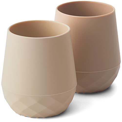 SAMiGO Silicone Baby Cups for 6-12 Months Infants - Tiny Open Cups - Training Cups for Baby Led Weaning - Set of 2 Drinking Cups