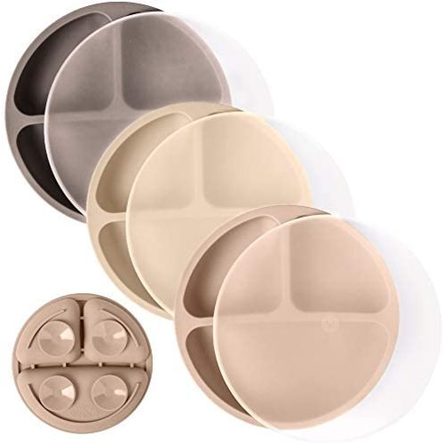WeeSprout Suction Plates with Lids for Babies & Toddlers | 100% Silicone | Plates Stay Put with Suction Feature | Divided Design | Microwave & Dishwasher Safe | 3 Pack