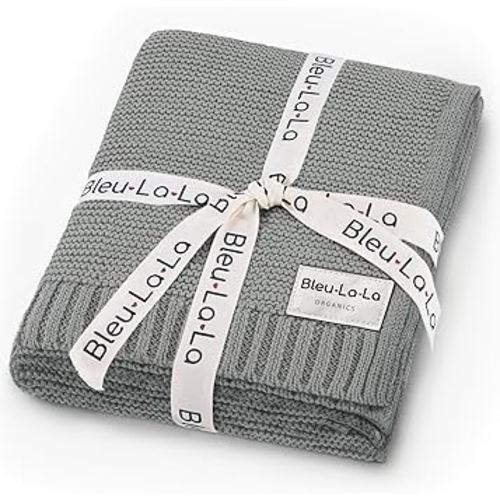 Blue La La Organic Baby Receiving Blanket - 100% Luxury Organic Cotton Unisex Gender Neutral Knit Swaddle Soft Warm Cozy Cuddle Crib Blanket for Newborns Infants & Toddlers (0-2Yrs - Ash Grey)