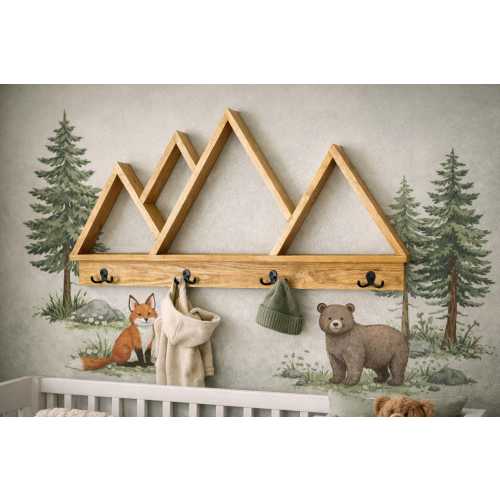 Handcrafted Mountain Shelf with Hooks - Rustic Cabin Decor