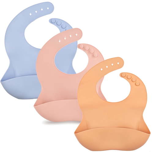 3-Pcs Silicone Baby Bibs for Girls and Boys - Adjustable, Waterproof, BPA-Free, Soft Unisex Bibs