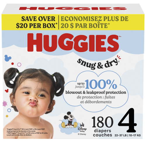 Huggies Snug & Dry Baby Diapers, Size 4 (22-37 lbs), 180 Count, S&D UVP - Walmart.ca