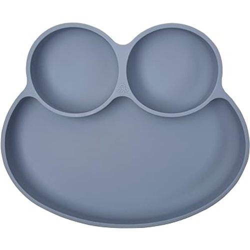 Abiie Octopod Frog Silicone Plates with Suction - Spill Proof, Easy to Clean - BPA-Free Bowl - Suction Plates for Baby and Toddler - Training & Feeding Divided Grip Dish (Gray)
