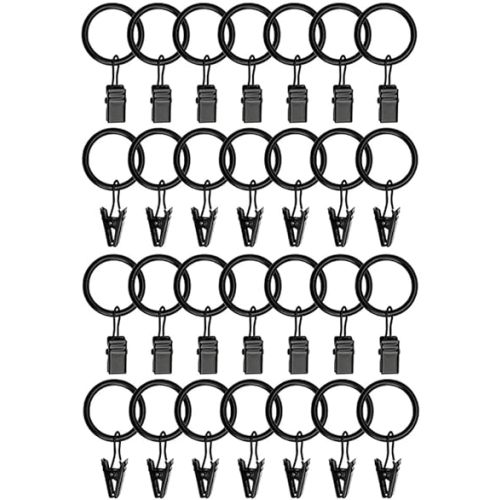 50 PCS Metal Curtain Rings with Clips, Curtain Clip Strap Rings, Rust-Proof Curtain Clips, Sturdy Vintage Decorative Black Curtain Rings, 1.26 in Inner Diameter Eyelets Drapery Rings