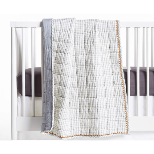 Blue Windowpane Plaid Organic Cotton Baby Crib Quilt