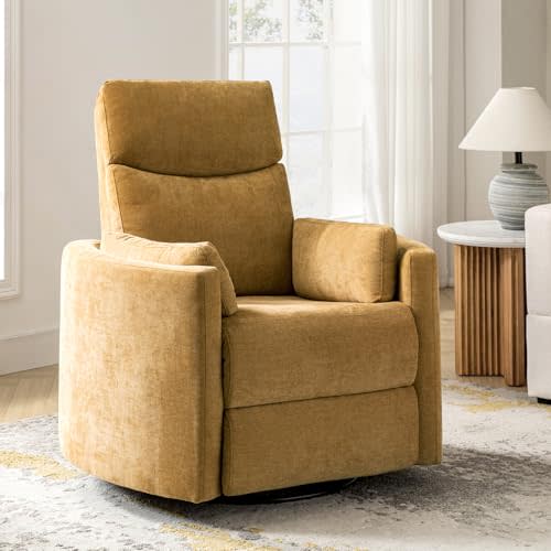 The support you need Premium Power Recliner Chair with Armrests and Movable Pillows, Fabric Nursery Glider Recliner, Electronic Swivel Rocker Recliner with USB Port for Nursing Room Bedroom, Mustard