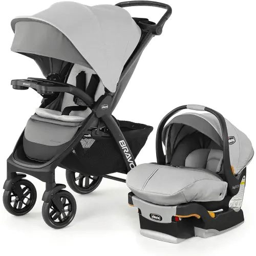 Chicco Bravo LE Trio Travel System, Bravo LE Quick-Fold Stroller with KeyFit 30 Zip Infant Car Seat | Driftwood/Grey