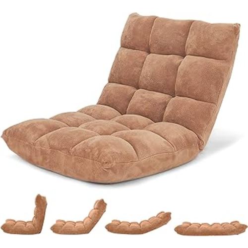 Giantex Folding Floor Chair with Back Support, 14 Adjustable Position, Padded Sleeper Bed, Couch Recliner, Gaming Floor Chairs for Adults, Meditation, Living Room (TAN)