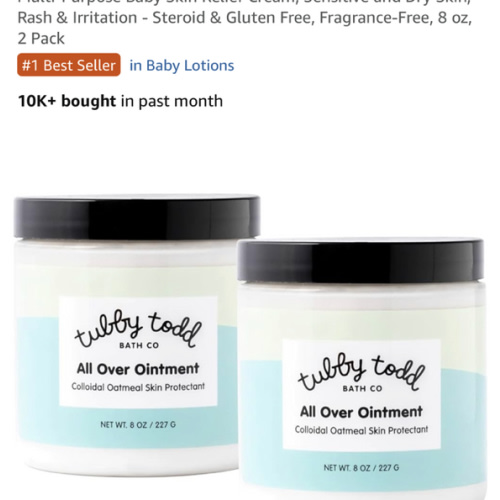 TUBBY TODD All Over Ointment - Baby Eczema Cream, Everyday Multi-Purpose Sensitive, Dry, Irritation Baby Skin Relief Cream, Steroid & Gluten Free, Fragrance Free, 3.5 oz & 8oz, 2 Pack