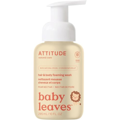 ATTITUDE 2-in-1 Hair and Body Foaming Baby Wash, EWG Verified Shampoo Soap, Dermatologically Tested, Made with Naturally Derived Ingredients, Vegan, Pear Nectar, 10 Fl Oz