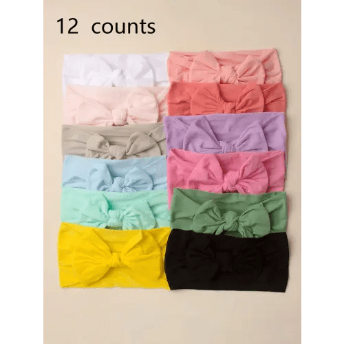 Solid-Color Bow Design Baby Headband Set, Soft Comfortable Headbands for Baby Girls & Boys, Fashion Hair Accessories for Daily Wear