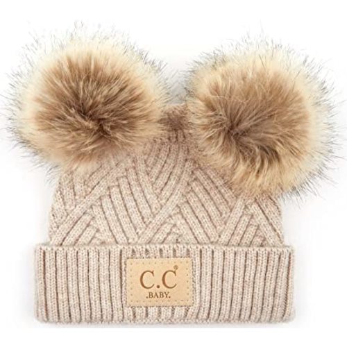 Funky Junque Exclusives Baby Infant Beanie Knit Warm Winter Pom Pom Skull Cap Hat