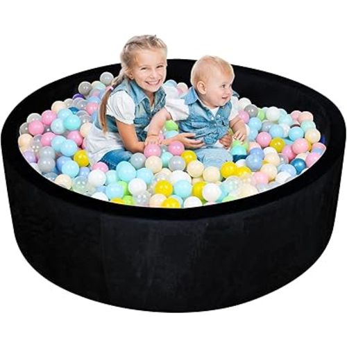 Foam Ball Pit for Toddlers - CALEPTONG 47.2"x 13.8" Extra Large Round Baby Ball Pit with NO Balls, Soft Coral Fleece Baby Playpen Ball Pool, Ideal Gift for Kids Infants Indoor Outdoor Game - Black