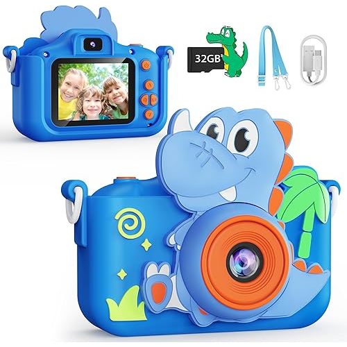 KOKODI Kids Camera Toy Digital Camera for Kids, Dinosaurs Birthday Gifts for Boys Age 3-12, 1080P HD Video Camera for Toddler, Children Toys for 3 4 5 6 7 8 9 Year Old Boys with 32GB SD Card