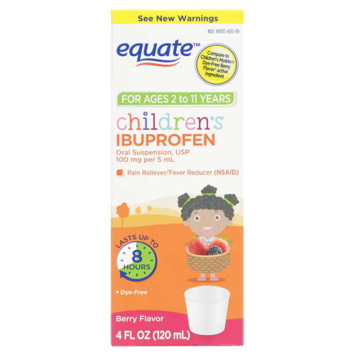 Equate Children's Dye-Free Ibuprofen Oral Suspension, 100 mg, Berry Flavor, Ages 2 to 11 Years, 4 fl oz, Compare to Children's Motrin® Dye-Free Berry Flavor Active Ingredient HSA/FSA Eligible