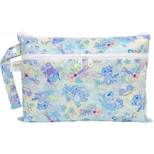 Bumkins Disney Waterproof Wet Dry Clutch Bag for Baby, Travel, Swim Suit, Cloth Diapers, Pump Parts, Pool, Gym Clothes, Toiletry, Strap to Stroller, Daycare, Zip Reusable Bag, Packing Pouch, Stitch