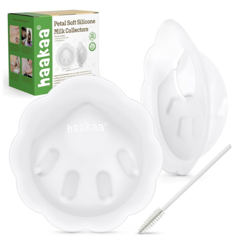 haakaa Petal Soft Silicone Milk Collector丨Discreet Leak-Protection Breast Milk Saver, Reusable Breast Shells Milk Collection Cup for Breastfeeding with Cleaning Brush- 2PCS