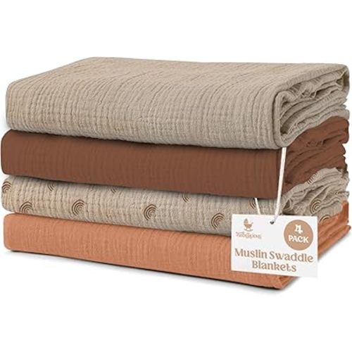 Muslin Swaddle Blankets - 4 Pack | Muslin Baby Blanket for Newborn Boy/Girl | Soft&Breathable Receiving Blankets | Newborn Swaddle Blanket (47" x 47")| Baby Essentials,Registry & Gift- Desert Dreams