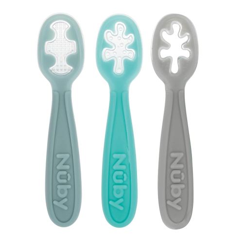 Nuby 3-Stage Baby's First Spoons Set - 3 Pack - 6+ Months - Baby Spoons with Easy Grip Handle - Serene