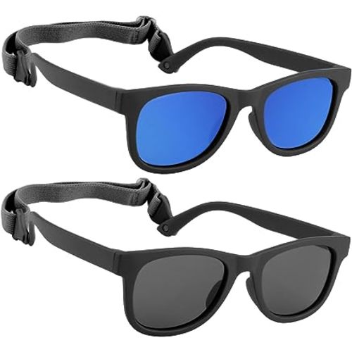 2 Pack Toddler Sunglasses Polarized with Strap for 0-24 Months/2-8 Years Kids, Girls Boys Baby Glasses UV Protection