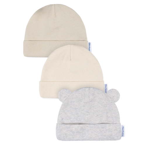 Gerber Baby Neutral 3-Pack Cap With Ears, Sizes Newborn - 0/6 Months