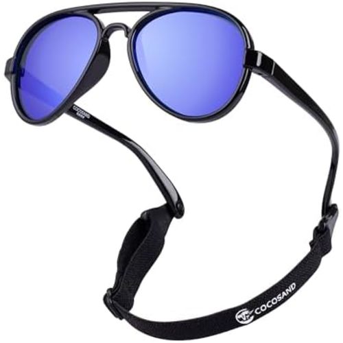 COCOSAND Baby Boys Girls Aviator Sunglasses with Strap Polarized Flexible Retro Pilot for Infants Toddler Age 0-24 Months