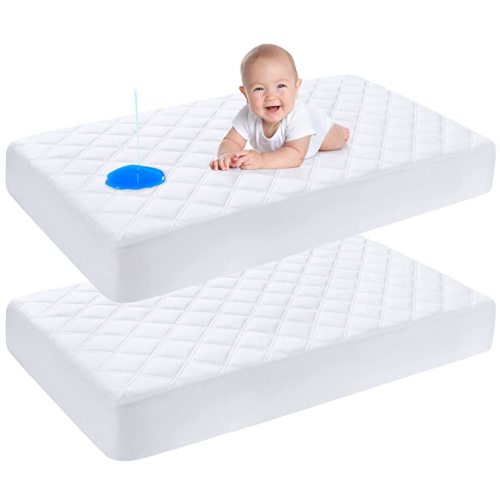 Yoofoss 2 Pack Waterproof Crib Mattress Protector, Quilted Fitted Crib Mattress Pad, Ultra Soft Breathable Toddler Mattress Protector Baby Crib Mattress Cover Breathable and Hypoallergenic(52''x28'') - White (Pack of 2) - Microfiber