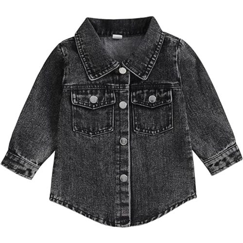 Fernvia Toddler Boy Clothes 1T 2T 3T 4T 5T Baby Denim Jacket Solid Color Lapel Button-Up Pockets Coat Fall Winter Clothes