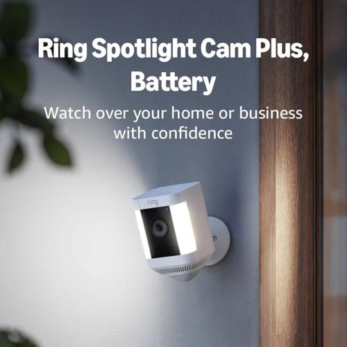 Ring Spotlight Cam Plus, Battery | Home or business security with HD video, Two-Way Talk, Color Night Vision, and Security Siren (2022 release) - White