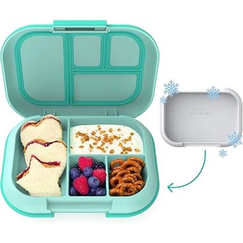 Bentgo Kids Chill Leak-Proof Lunch Box - Included Reusable Ice Pack Keeps Food Cold; 4-Compartment Bento Lunch Container; Microwave/Dishwasher Safe; 2 Year Manufacturer's Warranty (Aqua)