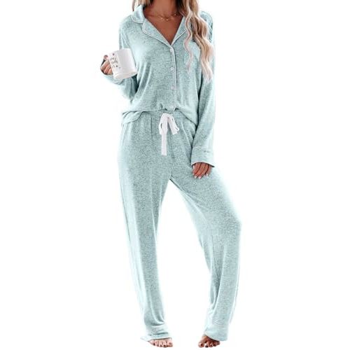 Aamikast Women's Pajama Sets Long Sleeve Button Down Sleepwear Nightwear Soft Pjs Lounge Sets