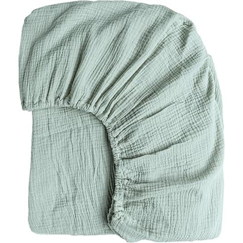 Konssy Muslin Fitted Crib Sheets 100% Cotton Baby Crib Sheets for Standard Crib Mattress (28 X 52 Inches), Soft and Breathable for Boy, Girl (Green)