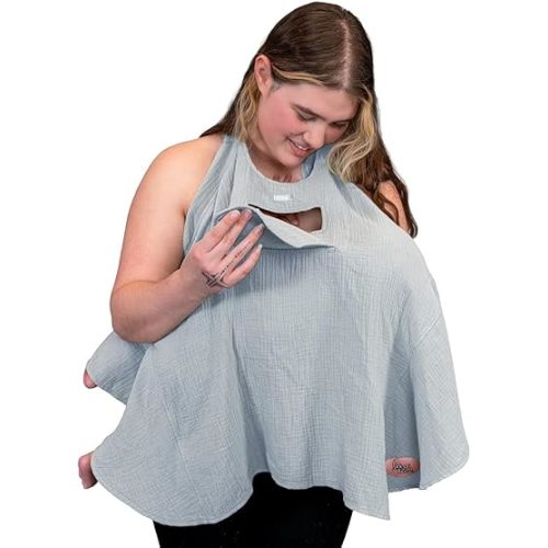Muslin Nursing Cover for Baby Breastfeeding –with Peekaboo Window -100% Breathable Cotton Privacy Nursing Shawl - Multiuse Apron for Moms