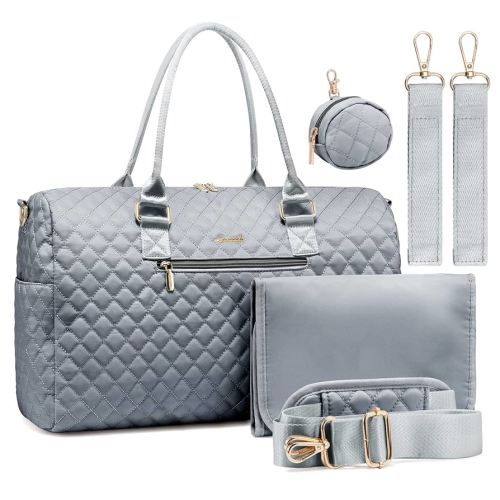 LOVEVOOK Bolsa de pañales con funda para chupete y cambiador, bolsa de mamá de gran capacidad para hospital y viajes de fin de semana, bolsa funcional para bebé recién nacido, color gris