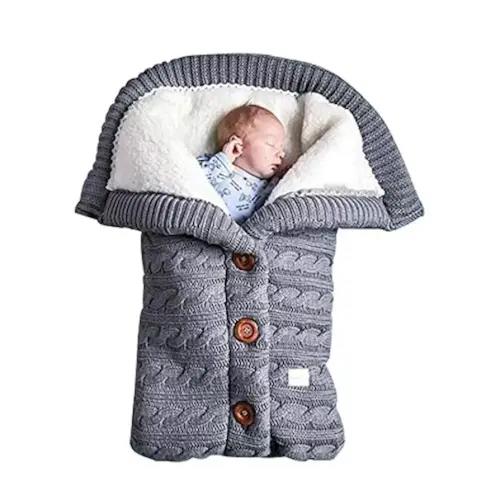 insular Warm Baby Sleeping Bag Envelope Winter Kid Sleepsack Footmuff Stroller Knitted Sleep Sack Newborn Knit Wool Swaddling Blanket (Gray)