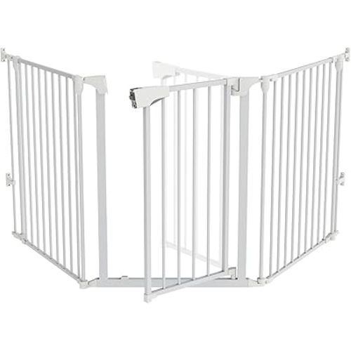 Bonnlo 82-Inch Versatile Safety Gate Metal Baby/Pet Gate Configurable Dog Barrier - Ideal for Wide Door Openings, Stairways, Doorways, Includes Wall Mounts