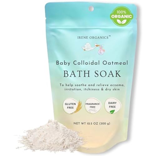 Oatmeal Baby Bath Powder for Eczema by Irene Organics - Colloidal Oatmeal for Soothing Treatment of Eczema, Diaper Rash, Dry Skin, Itching and Irritation - Moisturize and Sooth Baby and Toddler Skin