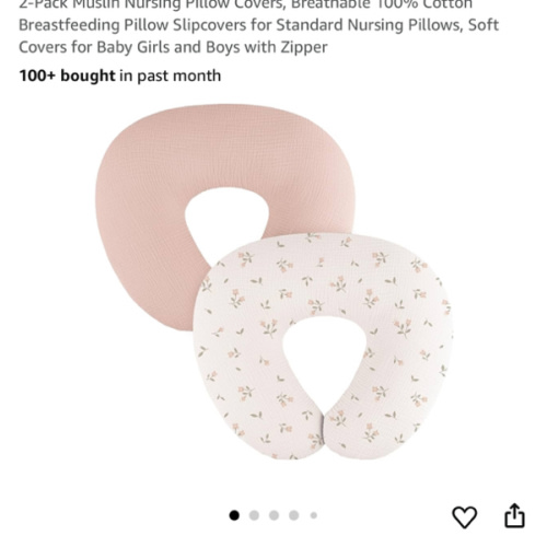 2-Pack Muslin Nursing Pillow Covers, Breathable 100% Cotton Breastfeeding Pillow Slipcovers for Standard Nursing Pillows, Soft Covers for Baby Girls and Boys with Zipper