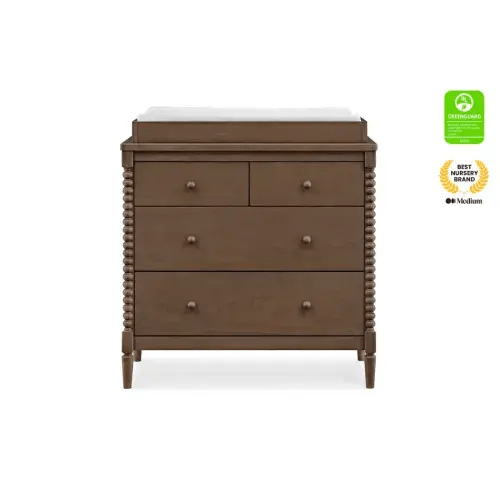 Saint 4 Drawer Dresser with Changing Top and Interlocking Drawers | Delta Children - Teak Brown