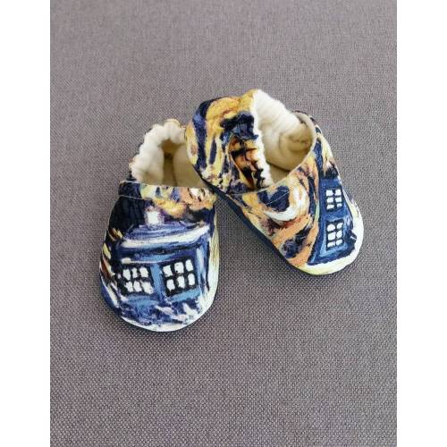 Dr Who inspired Baby Shoes,Dr. Who Baby moccasins - Made to order item