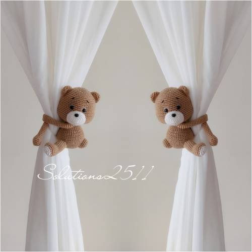 Teddy Bear Crochet Curtain Tie Backs, Teddy Bear Tie Backs, Nursery Curtain Tie Backs, (Made to order)