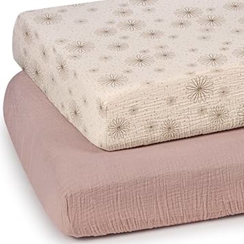 lulumoon Mini Crib Sheets Muslin: Soft Cotton Fitted Mini Crib Mattress Sheets for Boys and Girls 2Pack