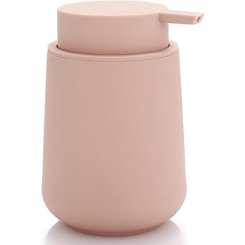 Matte Pink Liquid Hand Soap Dispenser Plastic 11 oz - Modern Minimalist Style for Bathroom & Kitchen Countertop Refillable